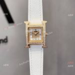 Swiss Replica Hermes Heure H Quartz Watches Gold Diamond-paved